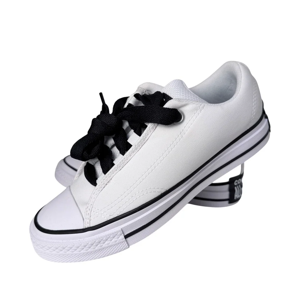Converse All Star Low Top White Black Fat Laces Sneakers A14722C Mens 5 Wmn 6.5